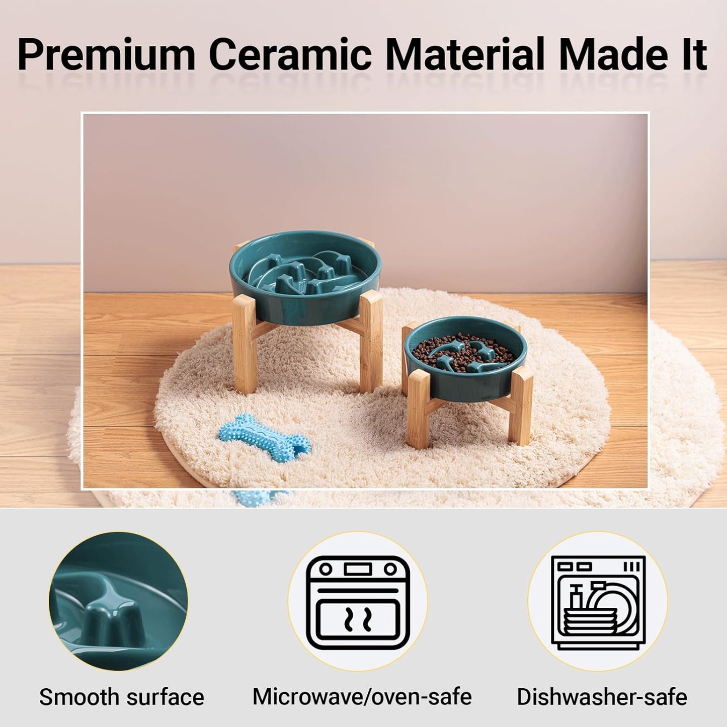 Ceramic Slow Feeder/Dog Bowl for Small Medium Dogs,Elevated/Raised Slow Feeding Dog Food Water Dish Heavy Weighted,Puzzle Eating Bowl Moder (Stars Mark-Forest Green, 8.26in)