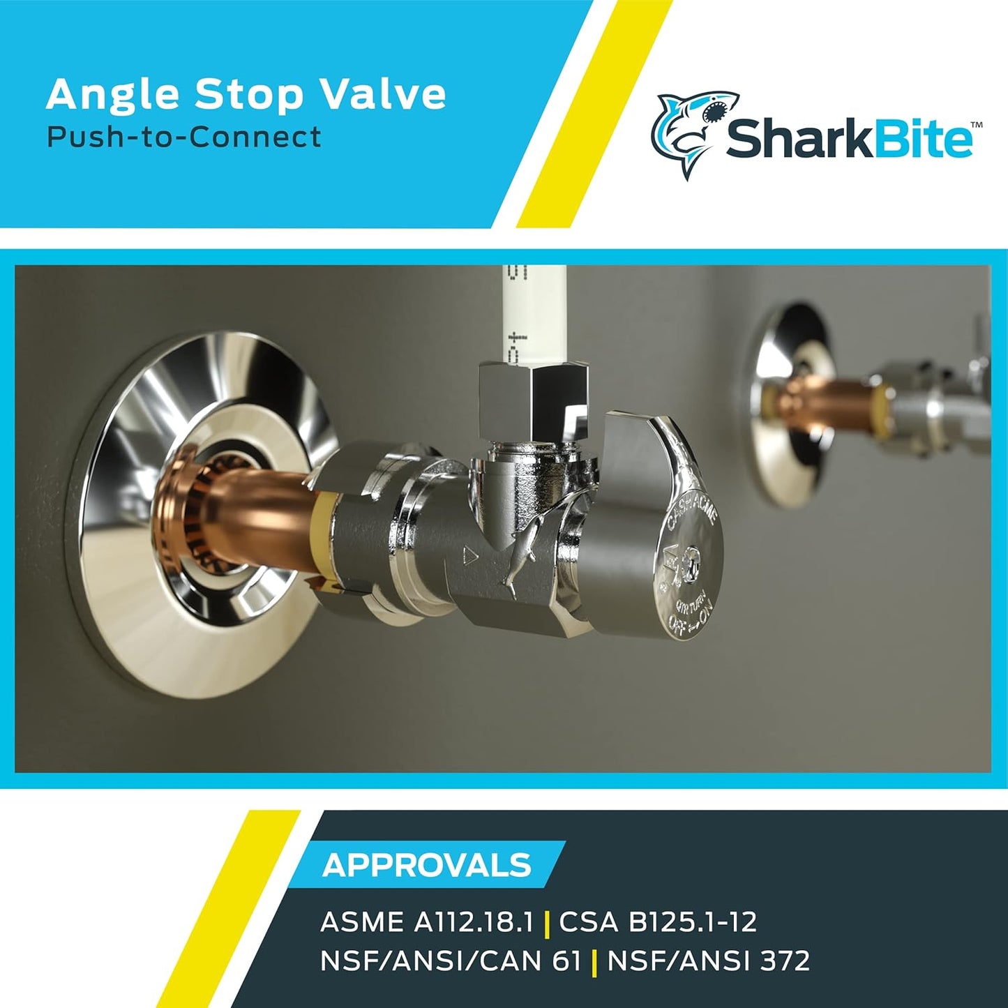 SharkBite 23036-0000LF Brass Push Angle Stop, 1/2 in. x 3/8 in. Compression, Chrome