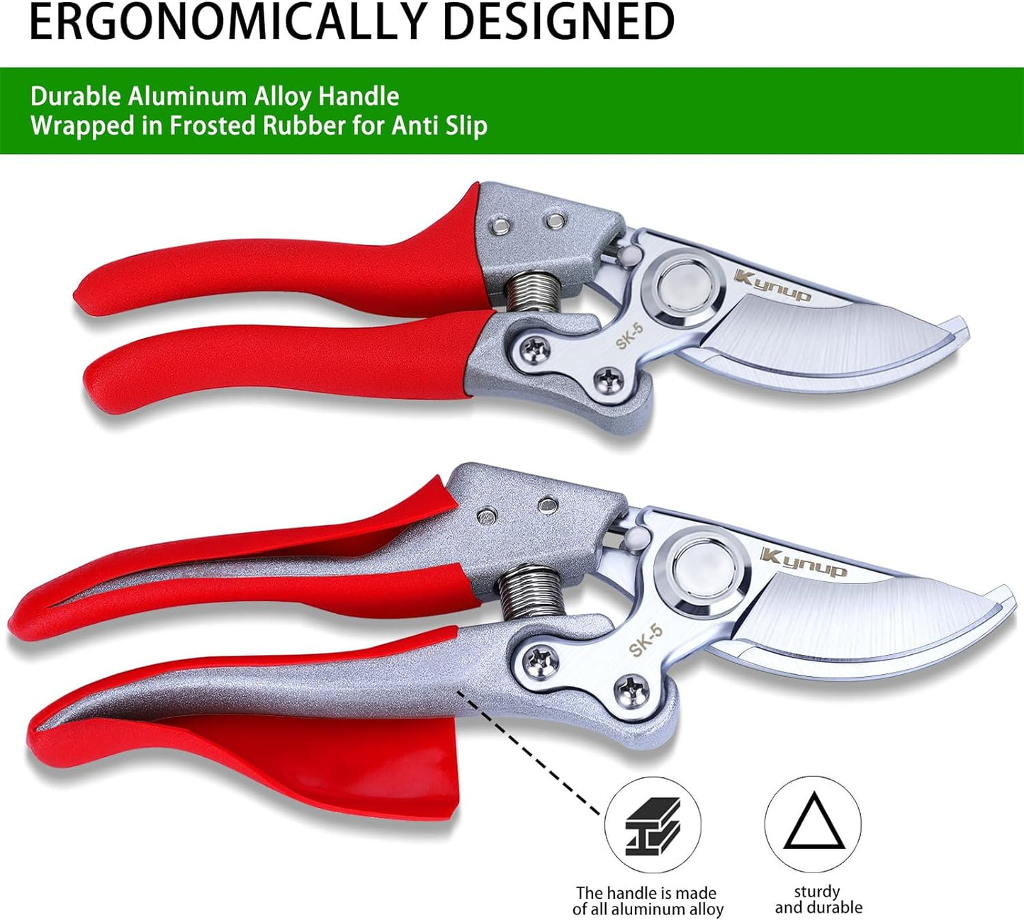 Kynup Pruning Shears, Gardening Scissors, Pruners for Gardening, Heavy Duty Garden Tools, Garden Grass Clippers Hand Hedge Shears, (Red)