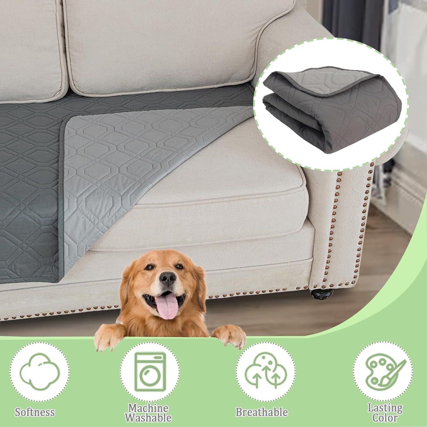 54x82 Inch Waterproof Dog Bed Cover Pet Blanket, Couch Cover for Dogs,Pets,Cats Washable Non-Slip Backing Reversible, Dark Gray/Light