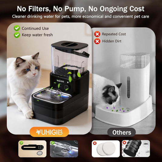 Wireless Cat Water Fountain, Wastewater Separation No Filter Cotton 3L Automatic Cat Water Dispenser Ultra Quiet Stainless Steel Pet Water Fountain for Cats Small Dogs Multiple Pets Indoor