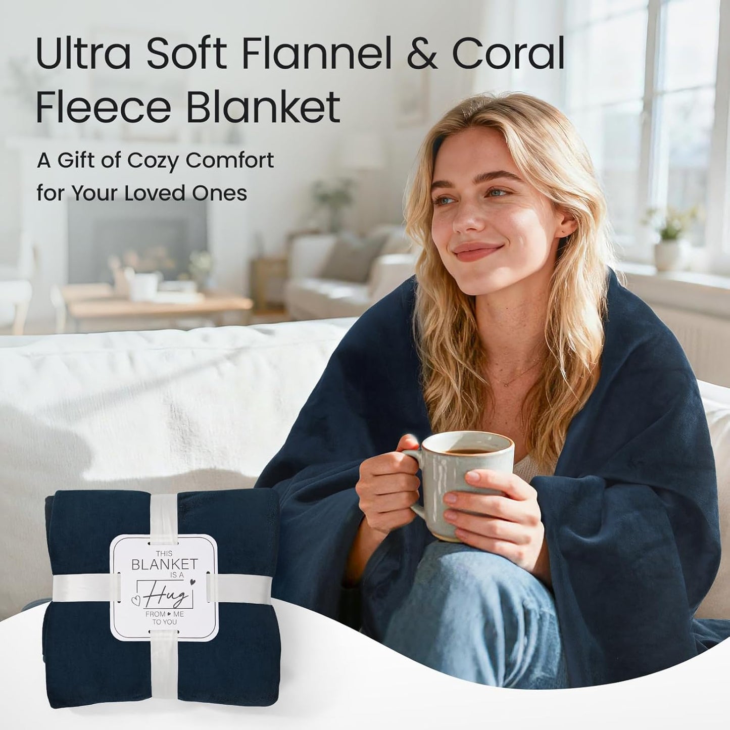 LOOBANI Waterproof Throw Blanket for Couch: Reversible Leakproof Couch Blanket 40" x 60", Soft Coral Fleece Bed Blanket Stain-Proof for Sofa Cover, Pet Accidents, Travel, Blue