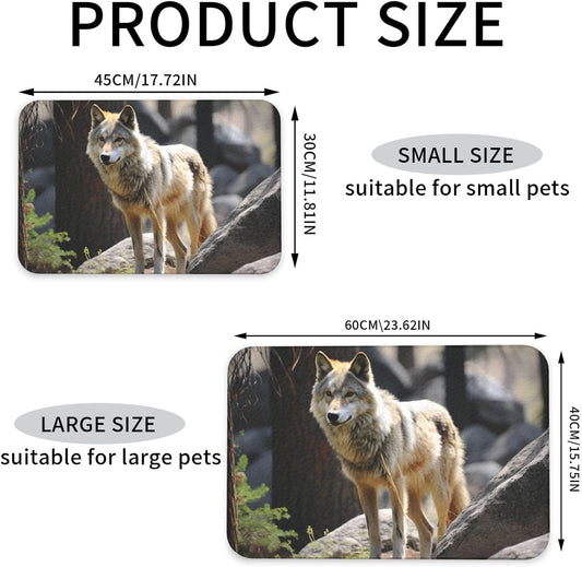 Pet Feeding Mat Leather Dog Food Mat Waterproof Pet Tablecloth Wildlife Wolf Pet Placemat for Dogs Absorbent Dog Bowl Mat Anti-Slip Dogs Mats for Food and Water