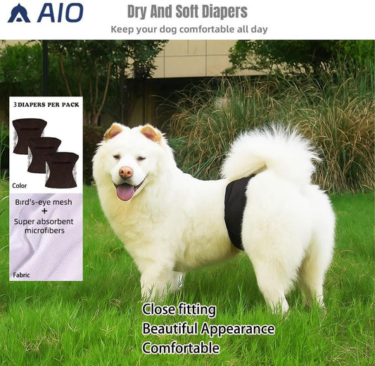 Washable Reusable Dog Diapers Male, 3 Packs Breathable Belly Bands for Male Dogs for Summer,Belly Band for Male Dogs Black S
