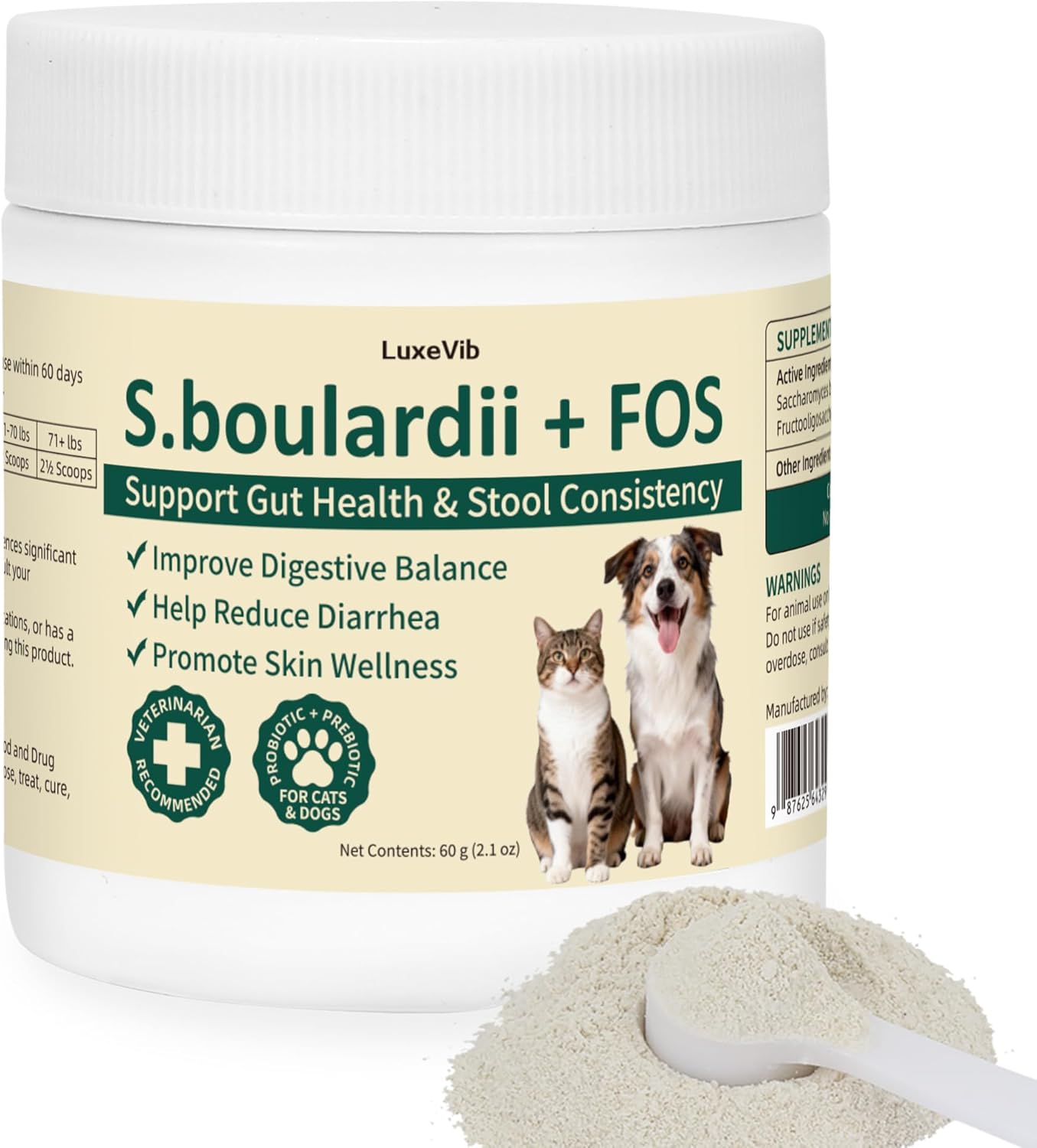 S.boulardii + FOS Pet Probiotic Powder for Dogs and Cats, 6.7 Billion CFU, Gut & Immune Support, Loose Stool & Digestive Upset Relief, Improves Stool Consistency, Skin Health, Veterinarian Recommended
