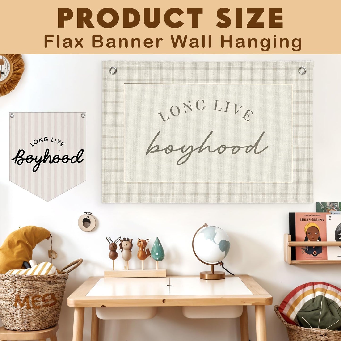 Lacama Long Live Boyhood Banner Boy Nursery Decor, Baby Boy Nursery Decor, Vintage Wall Hanging Flag Decor for Nursery Playroom Toddler Room, Boys Room Decor 30x20 In