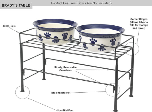 PetRageous 81032 Brady's Set the Table Steel Frame Dog Feeder 10-Inch Tall by 20-Inch Long and 10-Inch Wide, Holds Two 9-Inch Diameter Bowls, for Large Dogs and Extra Large Dogs, Black