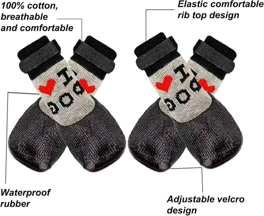 Dog Boots & Paw Protectors, Waterproof Dog Socks Booties Shoes for Hot Pavement, Winter, Snow, Hardwood Floors, Senior Dog, Prevent Licking Paws (Black, S)