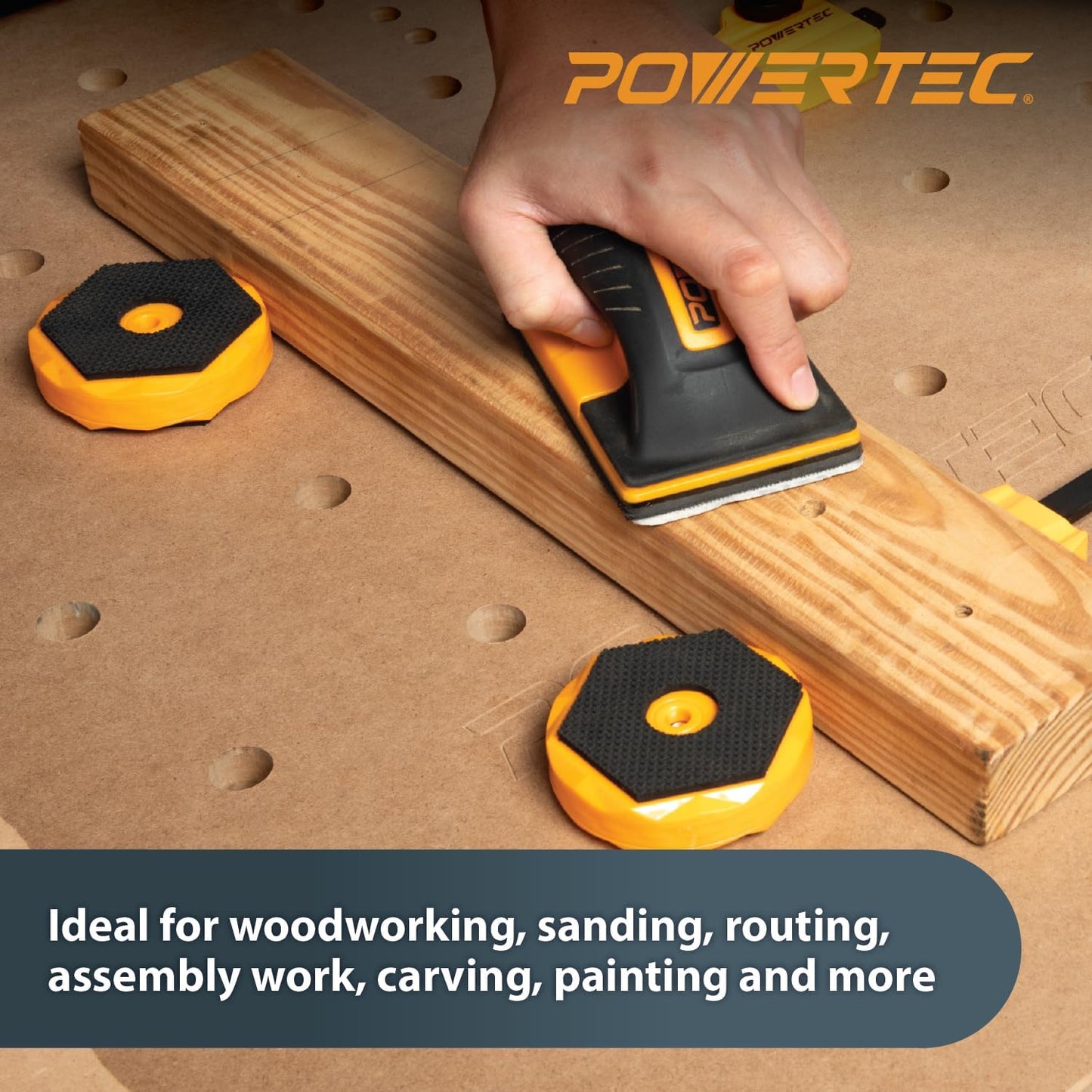 POWERTEC Bench Dog Puck - Fits 3/4" Dog Hole on Work Bench & T Track, Ideal for Sanding, Routing, Finishing & Painting, T Track Accessories - 4PK (71820)