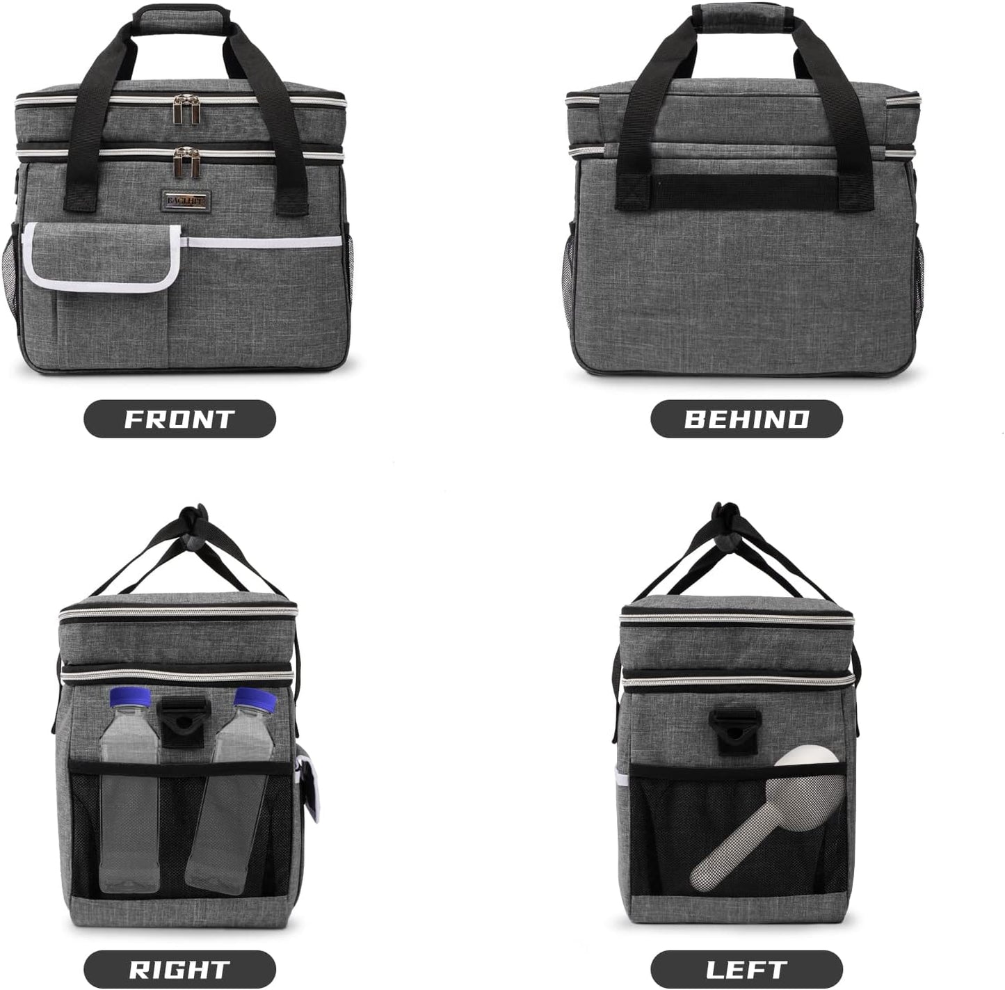 BAGLHER Dog Travel Bag for Supplies - Double-Layer Airline Approved Weekend Pet Travel Organizer Set for Dog and Cat Tote with 2 Pet Food Containers and 2 Collapsible Silicone Bowls Grey
