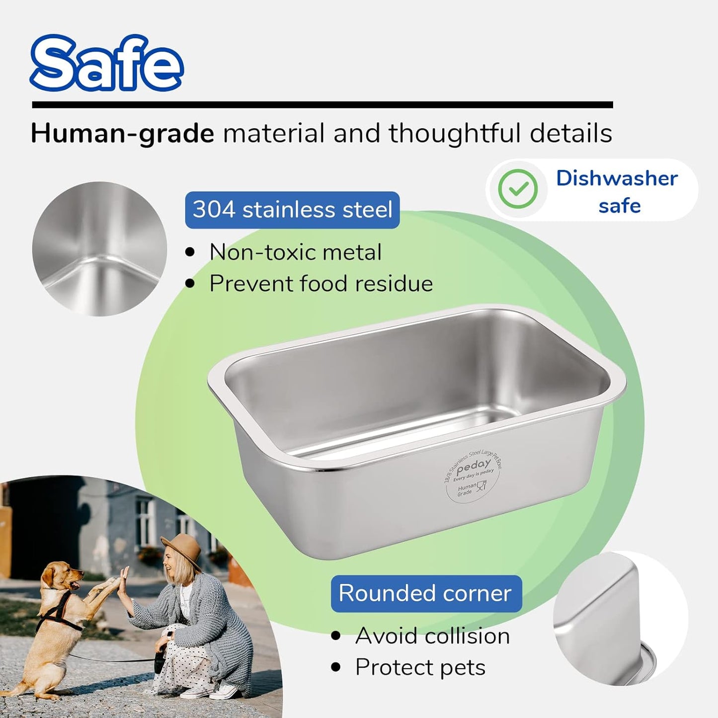 PEDAY 1.2 Gallon Raised Dog Water Bowl, Human Grade 18/8 Stainless Steel