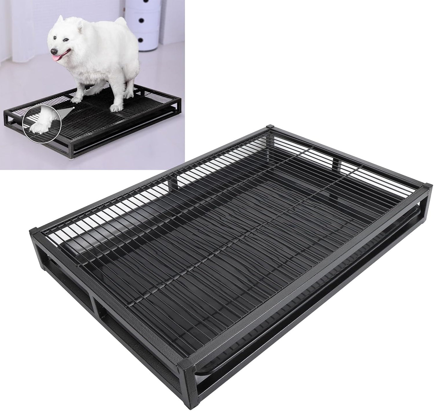 Dog Potty Tray, Pet Indoor Dog Training Toilet, Pet Litter Box Dogs Training Toilet, Puppy Pee Pad Holder Mesh Pad Tray, Potty Trainer Holder for Small Dogs (L, 24.4x16.9x3.1in)