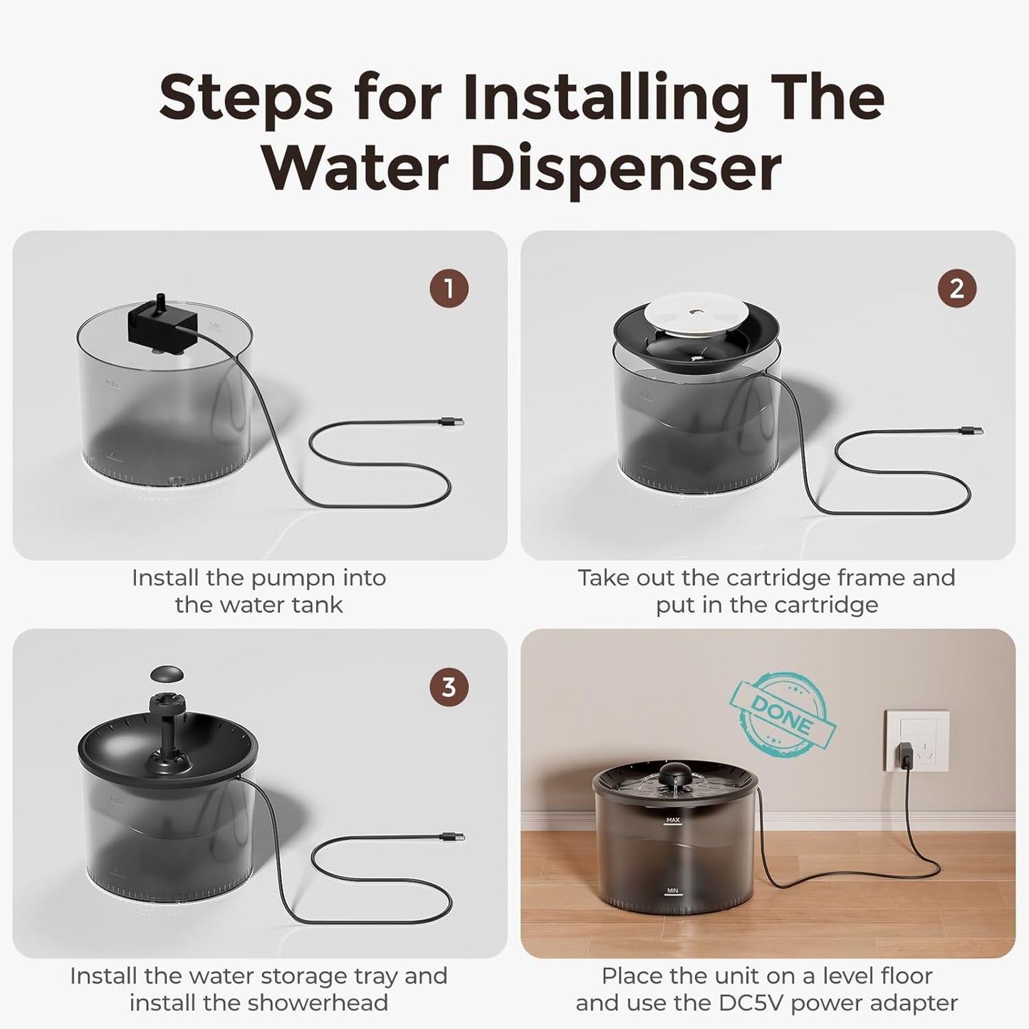 Cat Water Fountain, 3L Indoor Pet Water Dispenser, Silent Pump, Removable for Cleaning, Two Outflow Modes, with Filter Cartridge, Small Dog&Cat Fountains for Drinking (Filter Cotton, Water Fountain)
