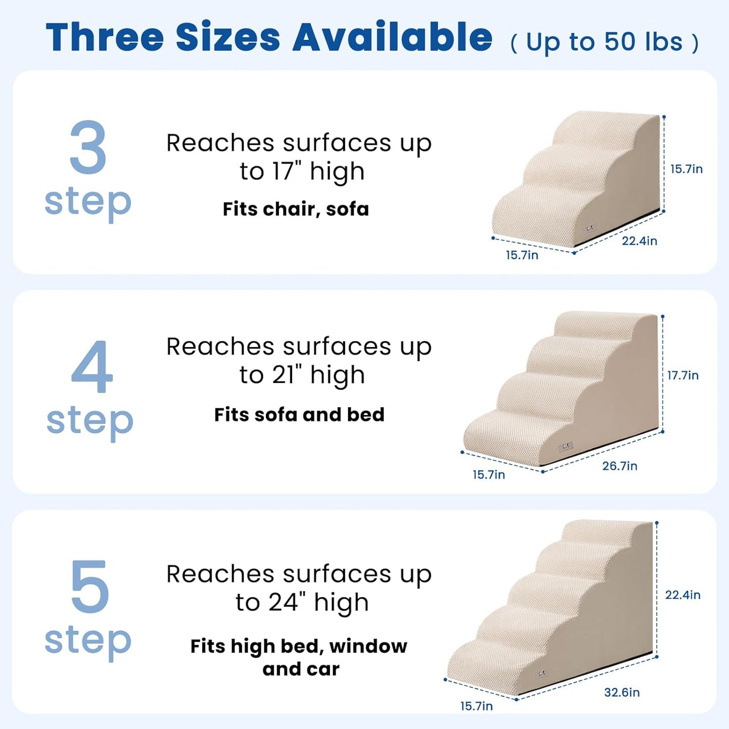 5 Step Dog Stairs for High Bed – Pet Steps for Small Dogs, Non-Slip Dog Ramp with Washable Cover, Pet Ladder for High Beds,Beige