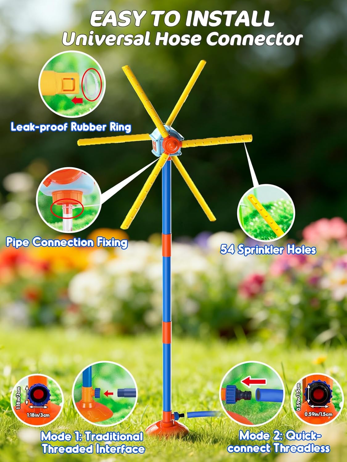 59" Windmill Water Sprinkler for Kids Summer Toys, 360° Spinning Splash Water Toy, Upgraded Double Sided with 6 Blades, Outdoor Backyard Games Summer Fun for Boys Girls Dogs & Garden Watering