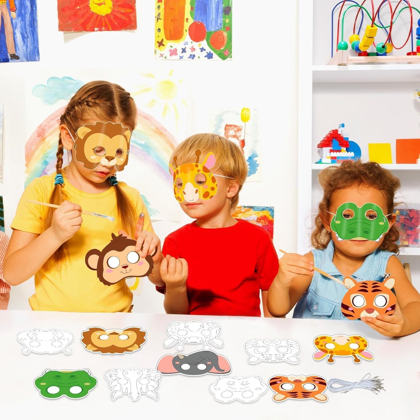 36 Set Animal Coloring Mask Jungle Paper Arts Crafts Kids Color Your Own Wild Lion Blank DIY Mask Masquerade Birthday Party Dress-Up Decoration Favor School Classroom Activity Game Supplies