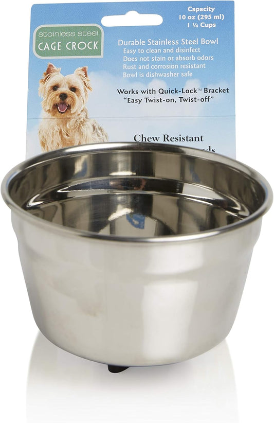 Lixit® Stainless Steel Kennel Food or Water Bowl - Non Spill Hanging Removable Crate Bowls - Carrier Cage Dish for Dogs or Cats for Feeding and Drinking (Stainless Steel, 10 Ounce)