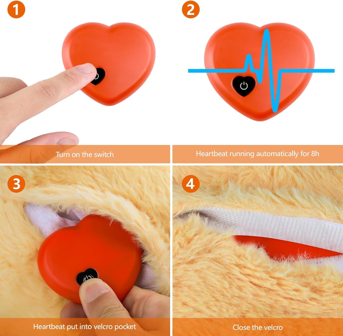 BEVERLYSHARK Heartbeat Puppy Toy Soft Dog Anxiety Relief Calming Aid Plush Stuffed Animal with Heartbeat Pet Sleep Calming Aid Toys Dog Heartbeat Toy for Pet Dogs Cats (Yellow)