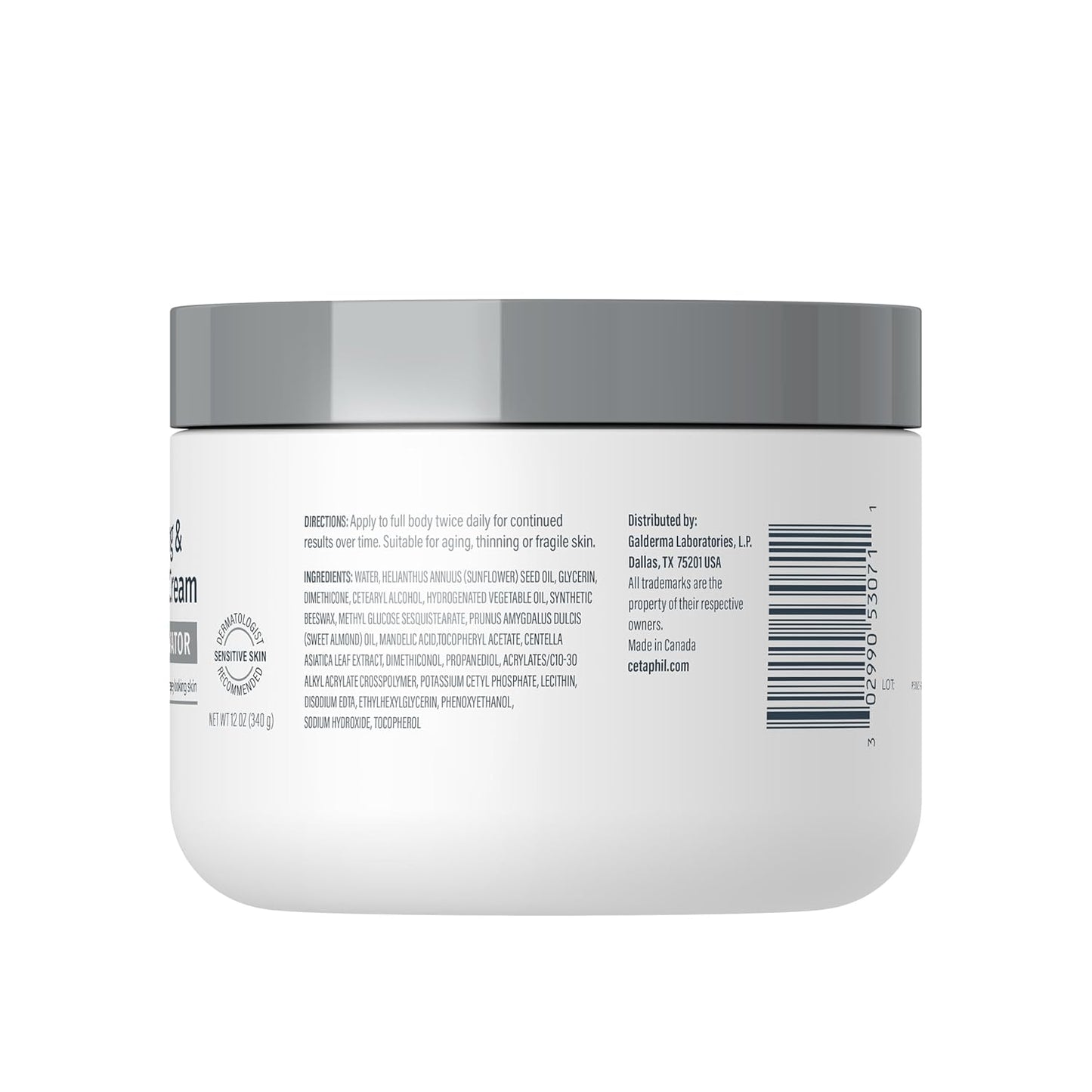 Cetaphil Skin Activator Hydrating & Firming Body Cream 12oz, Mandelic Acid (AHA) and Centella Asiatica (CICA) Cream, Hydrates and Firms Aging Skin, Anti-Aging Skincare, 12 oz