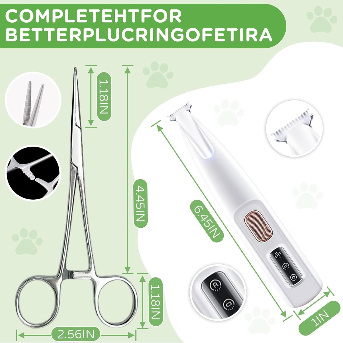 Dog Ear Powder Set, Dog Ear Hair Removal Tool 1.76oz/50g - 5 Inch Hemostat and Petour Paw Trimmer, Dog Ear Powder for Hair Removal - Dog Ear Plucking Tool