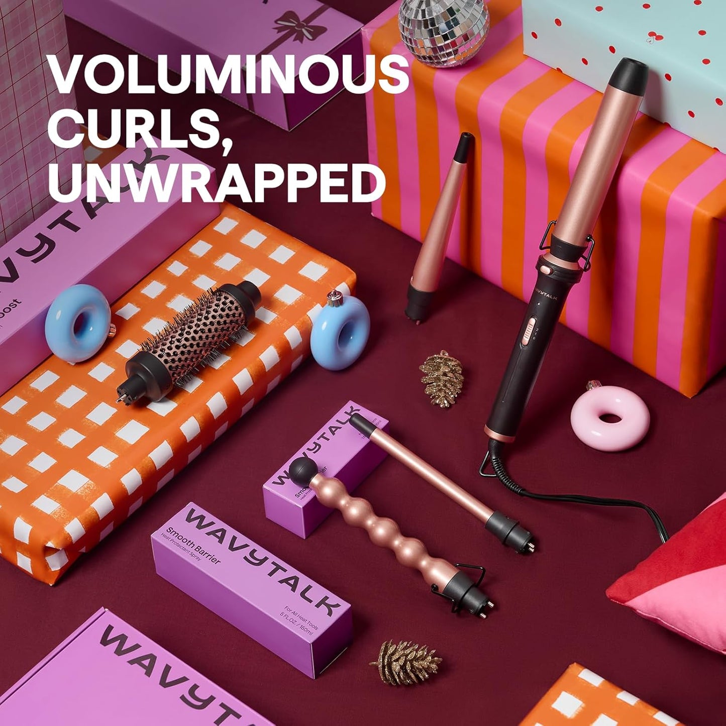 Wavytalk 5 in 1 Curling Wand Set, Multi Curl, Curling Wand Set with Thermal Brush and 4 Interchangeable Ceramic Curling Wand(0.5”-1.25”), Instant Heat Up Wand Curling Iron