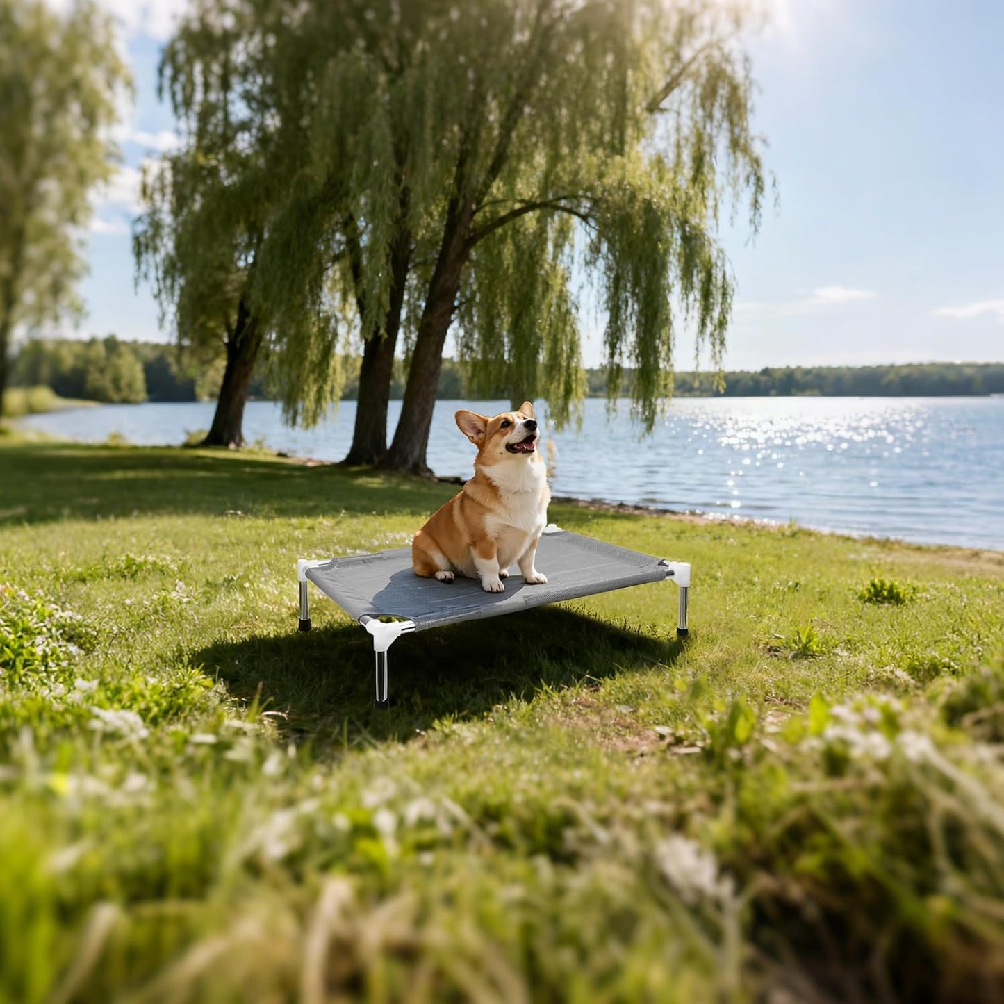 Makerfire Outdoor Elevated Dog Bed, Dog Cots Beds for Small Dogs, Indoor & Outdoor Cooling Raised Pet Bed with Skid-Resistant Feet, Breathable Mesh Fabric (26''L x 19.5''W x 6.4" H)