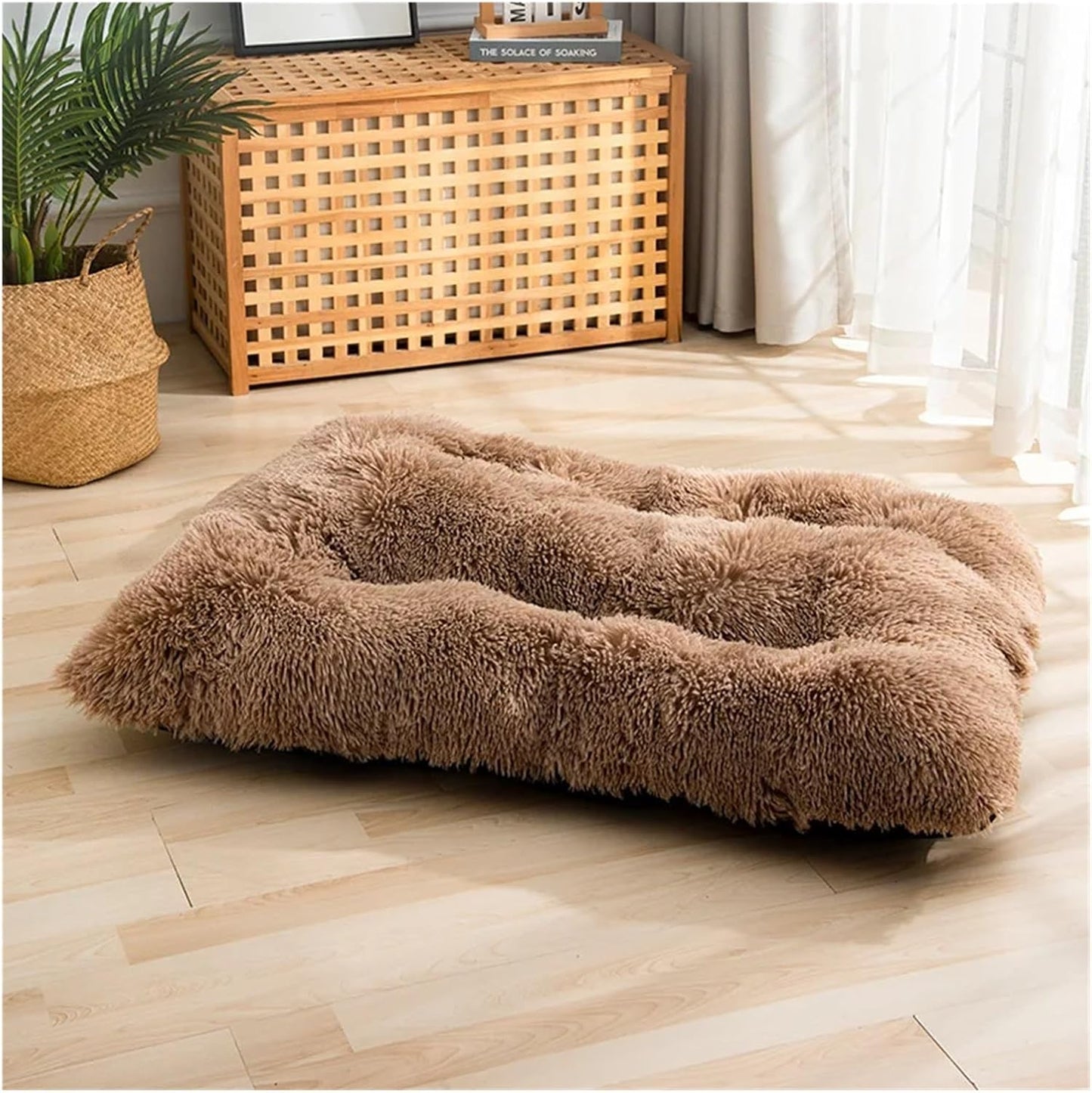 Soft Dog Beds House Soft Long Plush Best Pet Dog Bed for Dogs Basket Pet Products Cushion Cat Bed Cat Mat Animals Sleeping Sofa(Beige Brown,65x48cm)