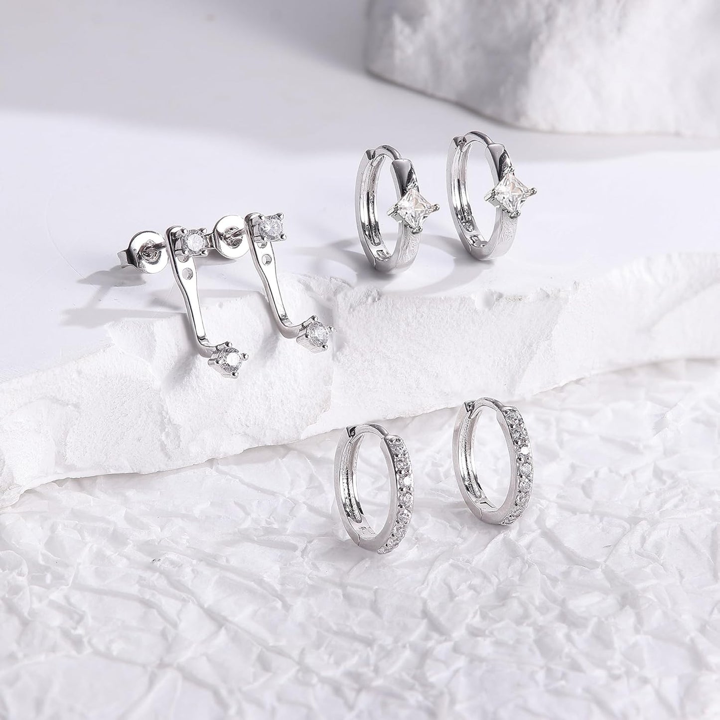 MILACOLATO 3 Pairs 925 Sterling Silver Earrings for Women, 14K Gold Plated Small Huggie Hoop Earrings Sets for Multiple Piercing, CZ Cartilage Earrings Stacks Trendy Earrings for Sensitive Ears Hypoallergenic Jewelry Gifts