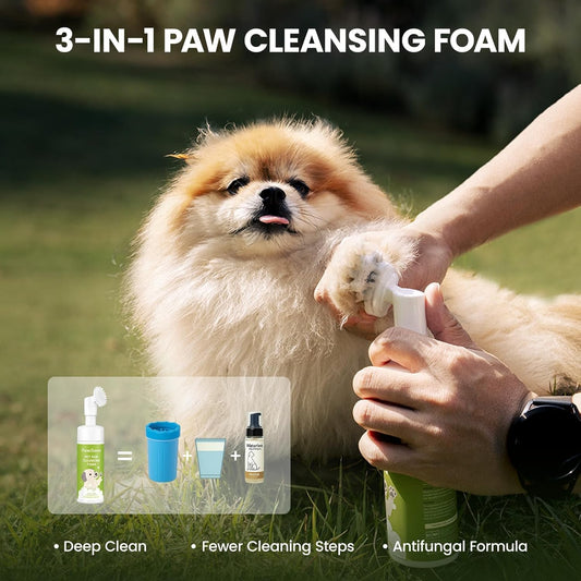 Paw Cleaner for Dogs & Cats, No-Rinse Foaming Pet Foot Washer with Built-in Scrubber Brush for Dirty, Muddy Paws – Suitable for Small, Medium & Large Dogs, Puppies, Kittens (5 fl oz)