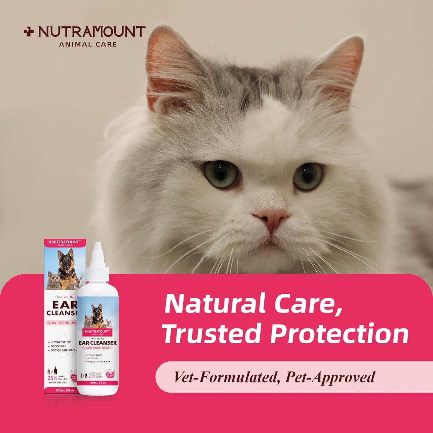 Ear Cleanser 150ml/5 fl.oz for Dogs, Cats and Livestock Cleanses Ear Canal Reduces Ear Odor Twin Pack