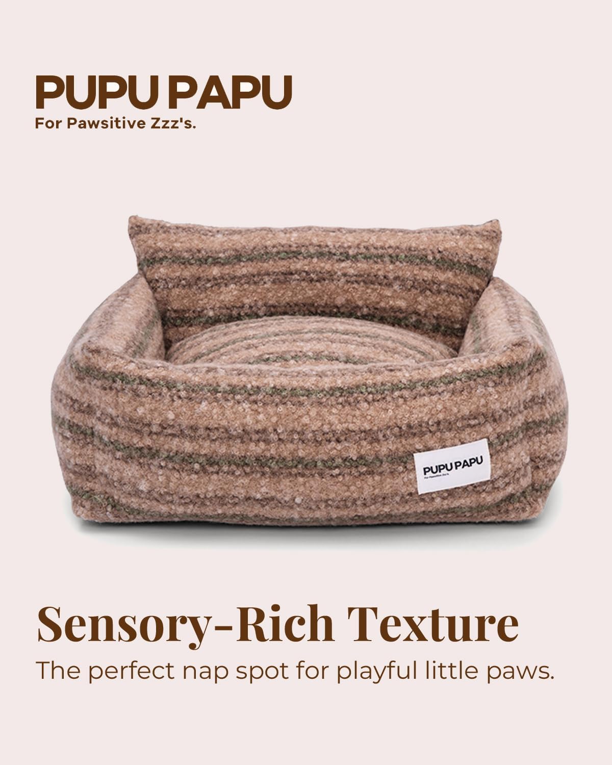 Bouclé Pet Sofa - Mid-Century Modern Designer Cat Couch, Furniture-Grade Aesthetic Cat Bed in Oatmeal Moss Grain, Premium Textured Fabric, Washable & Durable, 21.6"x17.7" (Oatmeal Moss)
