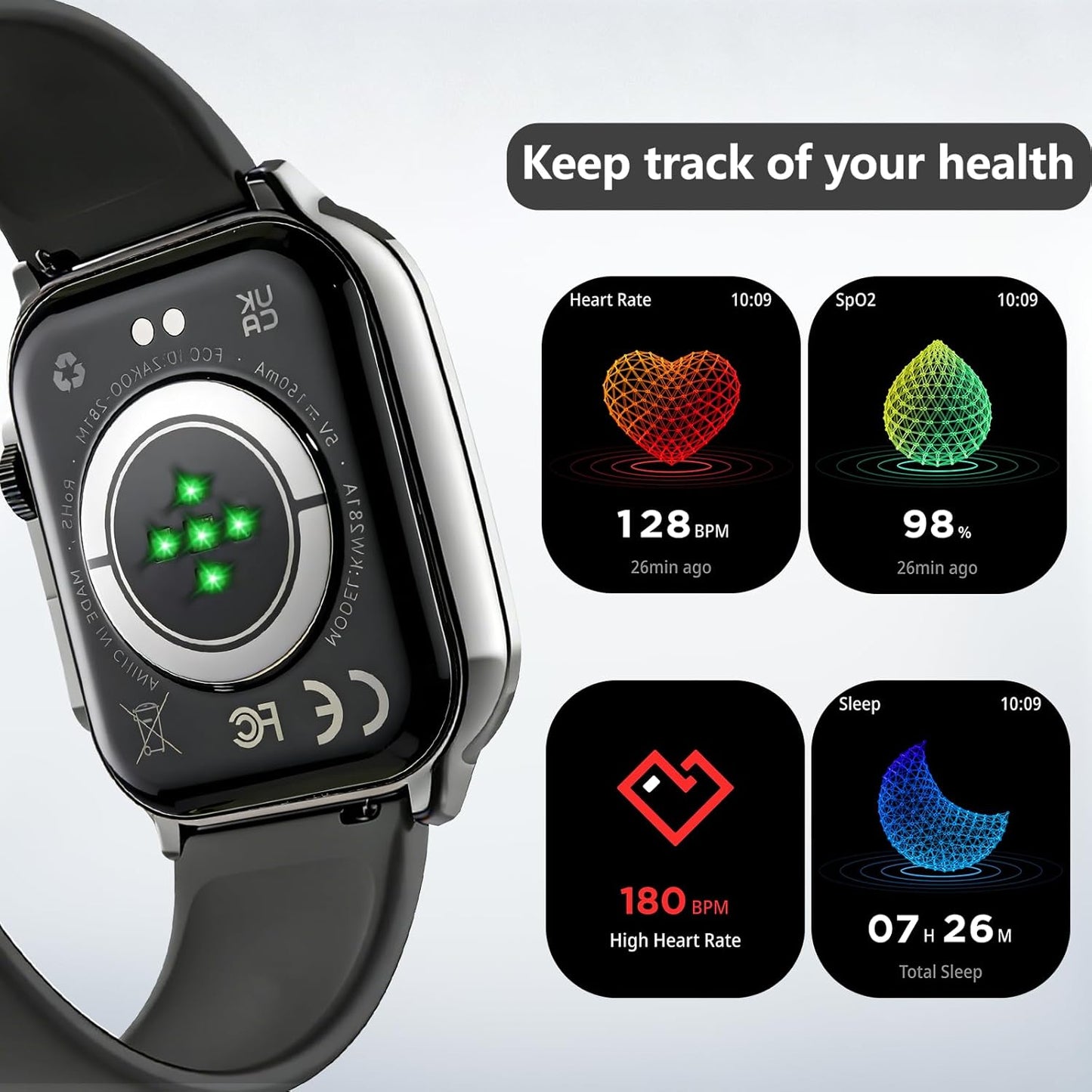 Smart Watch for Men, 2.01" AMOLED Curved Display Fitness Tracker with Answer/Make Calls, 100+ Sport Modes, Fitness Watch with 24/7 Heart Rate/Sleep Monitor/Pedometer, IP68 Waterproof, for Android iOS