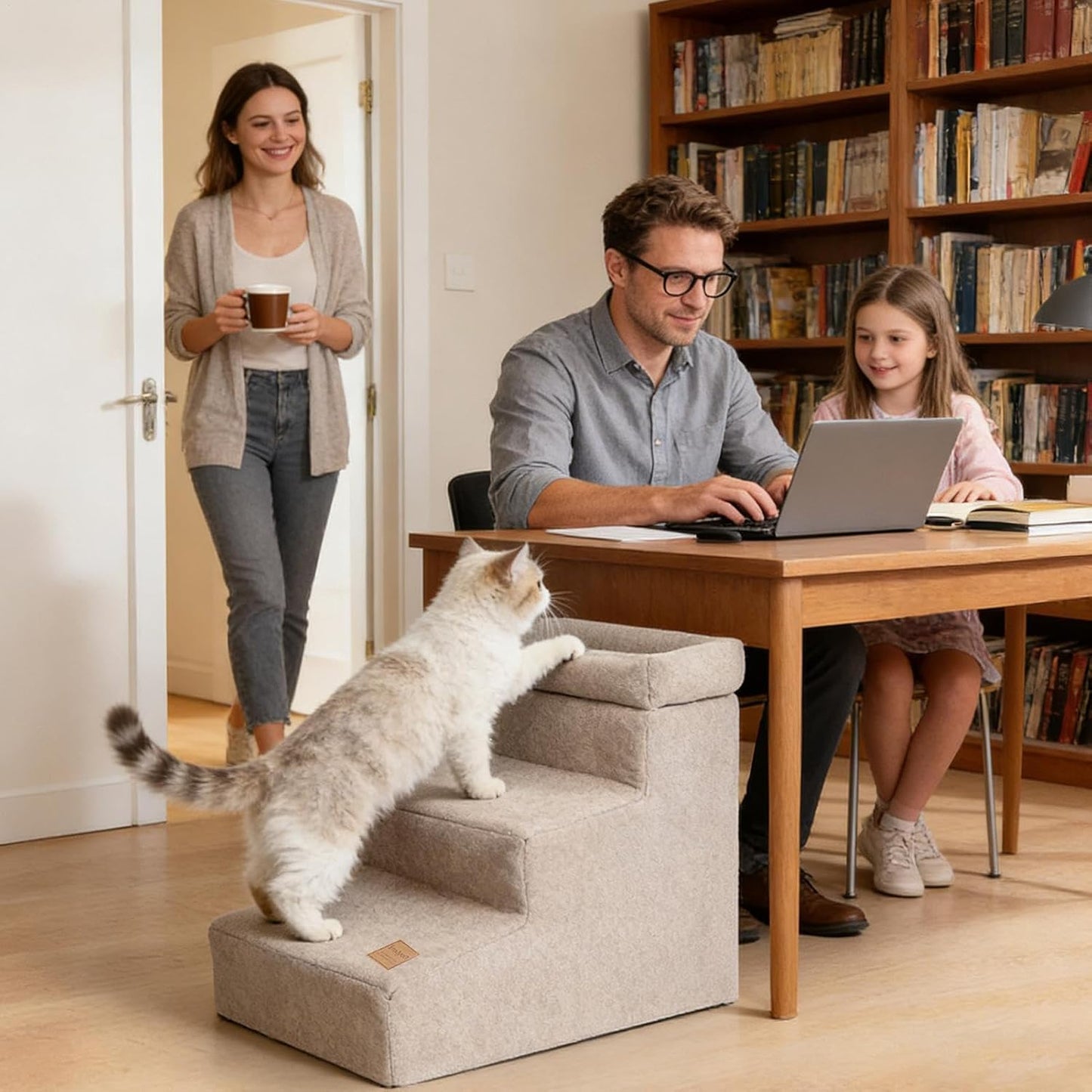 Kitten Sofa Ladder Pet Stairs for Cats Small Dogs - Anti-Slip Fleece Polyester Pet Step Stool for Sofa Bed Windowsill Recovery Apartment Office Easy Access Comfortable Safe 60x35x37cm