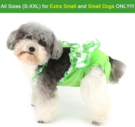 Zunea Washable Female Small Dog Diapers for XS/S Size Dogs Adjustable Suspender Reusable Puppy Sanitary Diaper Pantie Cute Love Print Nappies Skirt for Doggy Chihuahua Yorkie in Heat Green M
