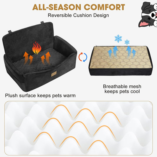 JOEJOY Dog Car Seat for Large Medium Sized Dogs Under 55 lbs, Dog Booster Seat for 2 Small Dogs with Detachable Washable Cover, Memory Foam Pet Car Seat with 2 Safety Belts and Storage Pockets