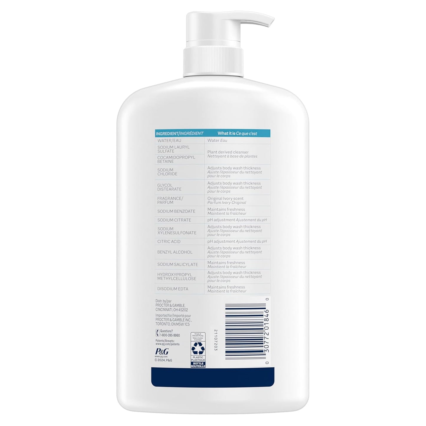 Ivory Body Wash, Designed for the Whole Family, Gentle Formula, Free of Dyes Heavy Perfumes Parabens Phthalates & Silicones, for Sensitive Skin, Designed for Skin's pH, Original Scent, 35 oz