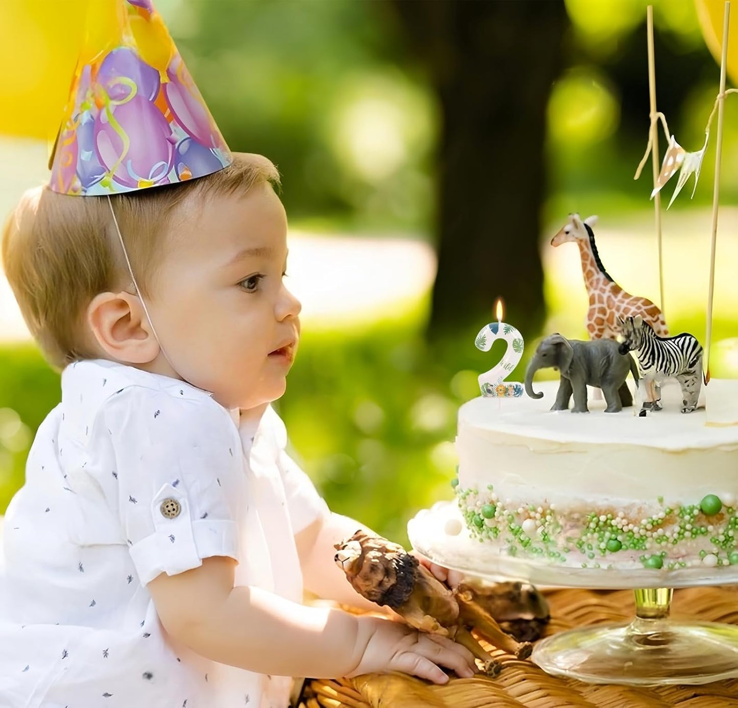 Wild Animal Number 2 Candle for Boys Girls, Wild Two Birthday Decorations, 2nd Birthday Decorations for Boy Girl, Jungle Safari Theme Party Supplies
