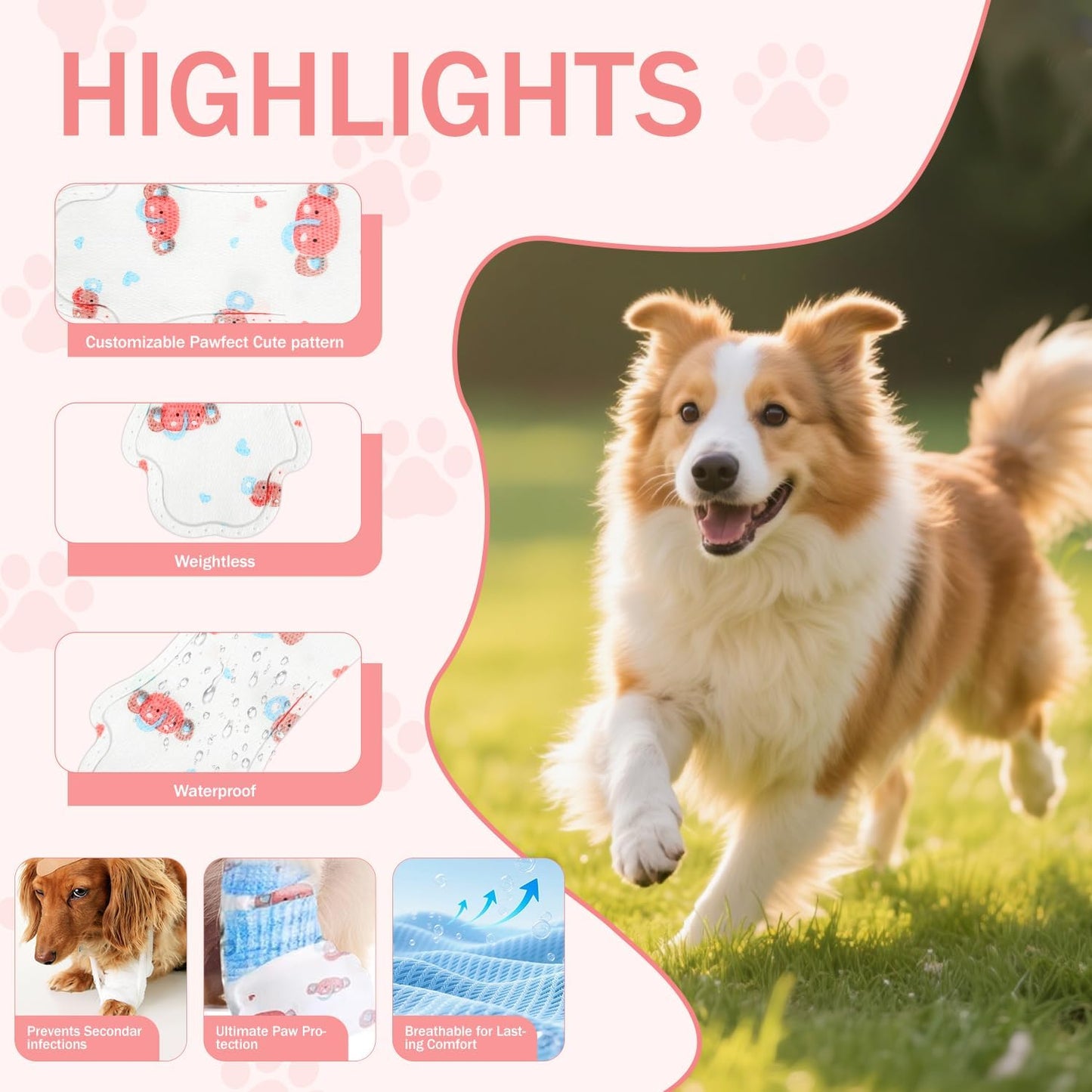 Disposable Dog Booties for Dog Cats,40Pcs Pet Booties Waterproof and Breathable with Adjustable Bandage,Paw Socks Protector for Small Medium Large Dogs,Disposable Dog Boots