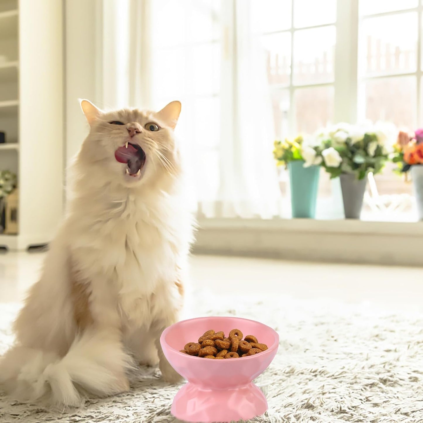 Milisten Elevated Ceramic Cat Feeding Bowl Small Pink Pet Food and Water Feeder Neck Protection Raised Dish for Indoor Cats