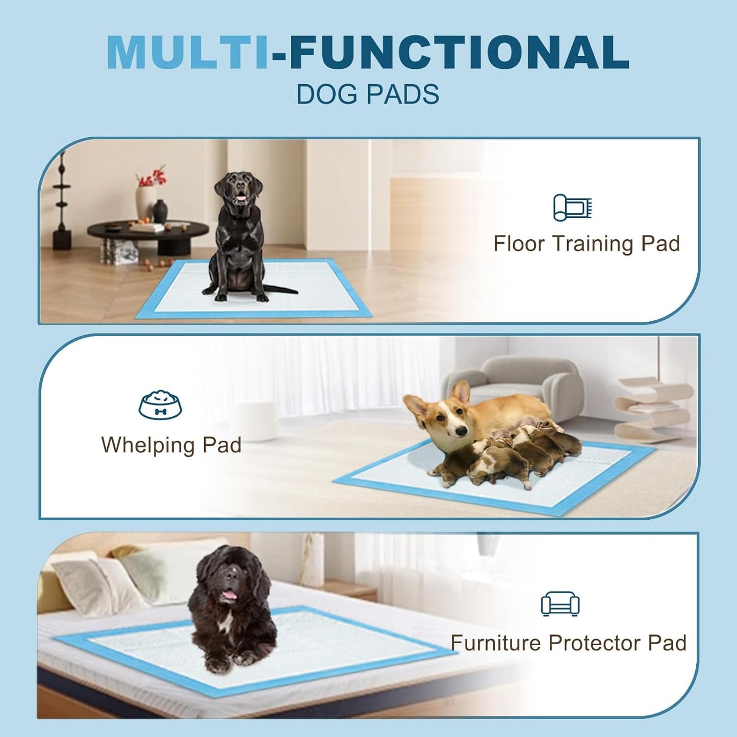 Boscute Enormous Size 54"x37" Pee Pads for Large Dogs, Heavy Absorbent Quick Dry Disposable Puppy Pee Pads, Thicken Strong Leak-Proof Backing Disposable Dog Pads