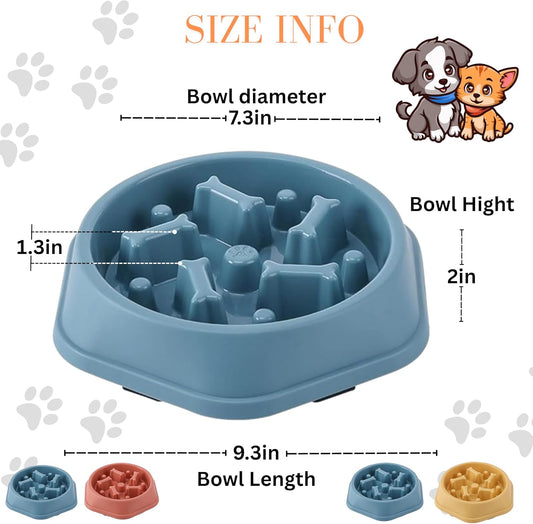 2 PCS Slow Feeder Dog Food Bowl – Bowl Designed to Slow Eating, Promotes Healthy Digestion and Prevents Bloat, Ideal for Cats and Dogs (SkyBlue-Yellow)