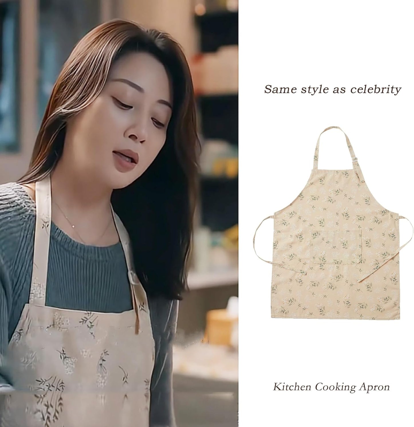 Aprons for Women with Pockets, Japanese Linen Kitchen Apron, Adjustable Lightweight Breathable Embossed Fabric, Cooking Baking Gardening Craft Apron, Vintage Floral Style