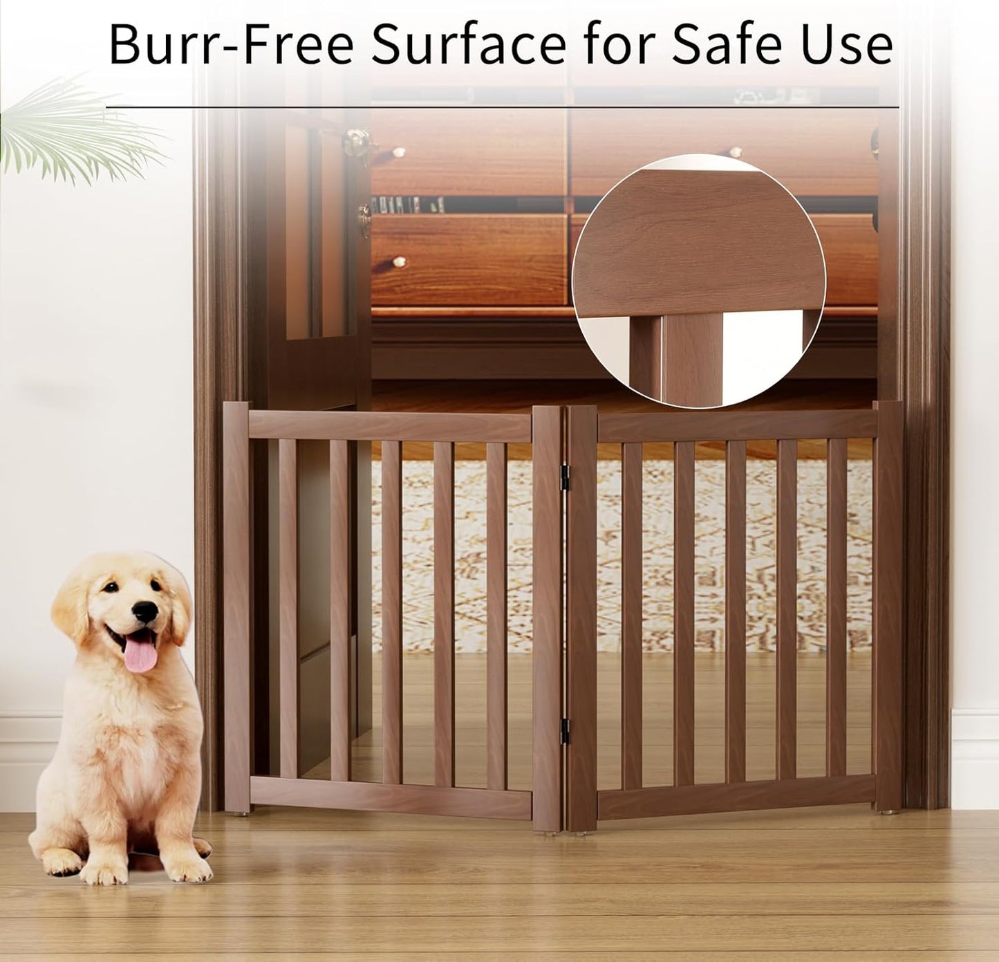 2-Panel Solid Wood Dog Gate - Freestanding Folding Pet Gate for Doorways, Stairs, Indoor, 24" Height, No Installation Needed, Walnut