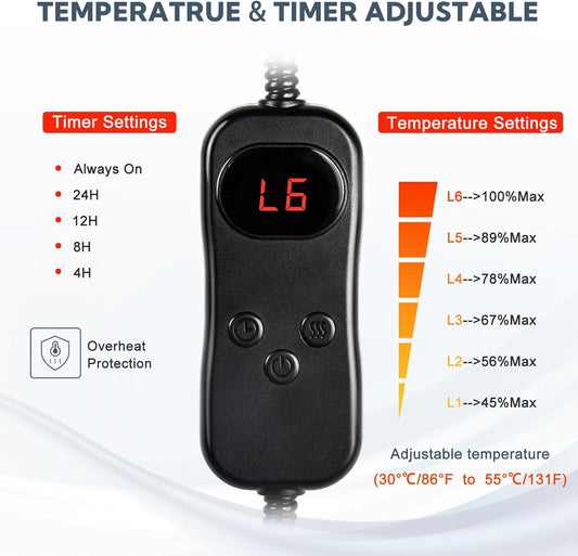 Dog Heating Pad, Pet Heating Pad 35X24, Adjustable Temperature Dog Cat, Waterproof, Timer Control, Chew Resistant Cord