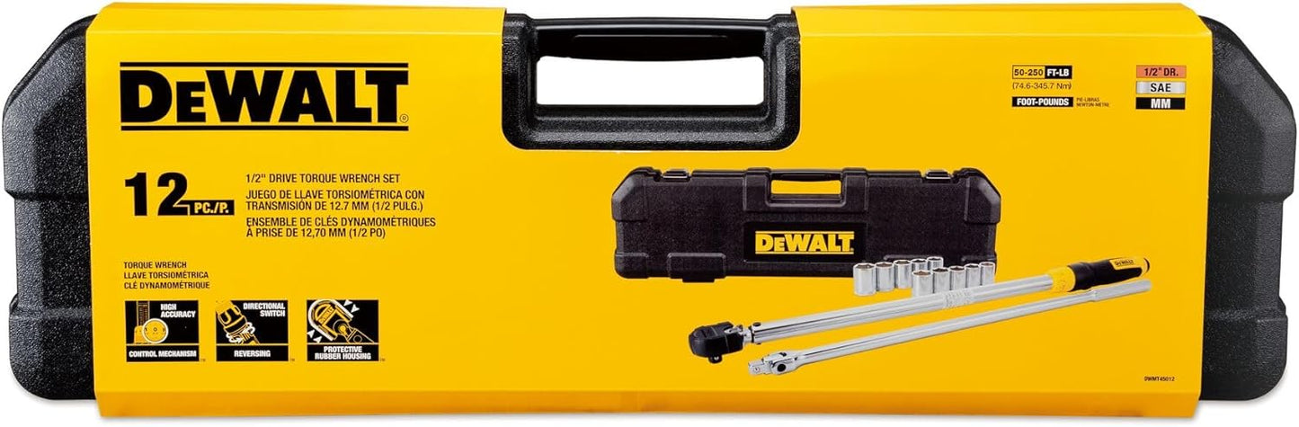 DEWALT Torque Wrench Tool Set, Tire Change Kit, 50-250 FT-LB, 12 Piece with Storage Case (DWMT45012)
