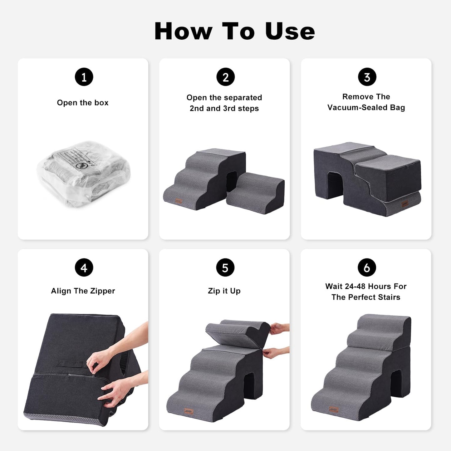 Dog Ramp for Large Dogs - 24" H 5 Steps Pet Stairs for High Bed with Tunnel 2 in 1 with Zippers Suitable, Indoor Cat Ladders with Non-Slip Bottom, Black