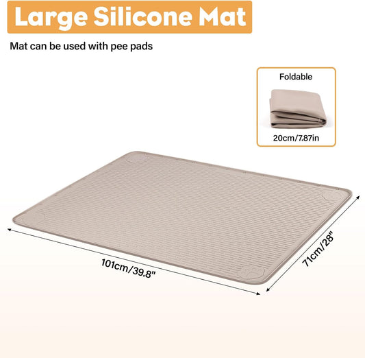 40"x28" Reusable Training Pads for Dogs Lanstics Silicone Dogs Mats Non-Slip Dog Training Pads Dog Pee Pad for Potty Training Floor Protector (Khaki)