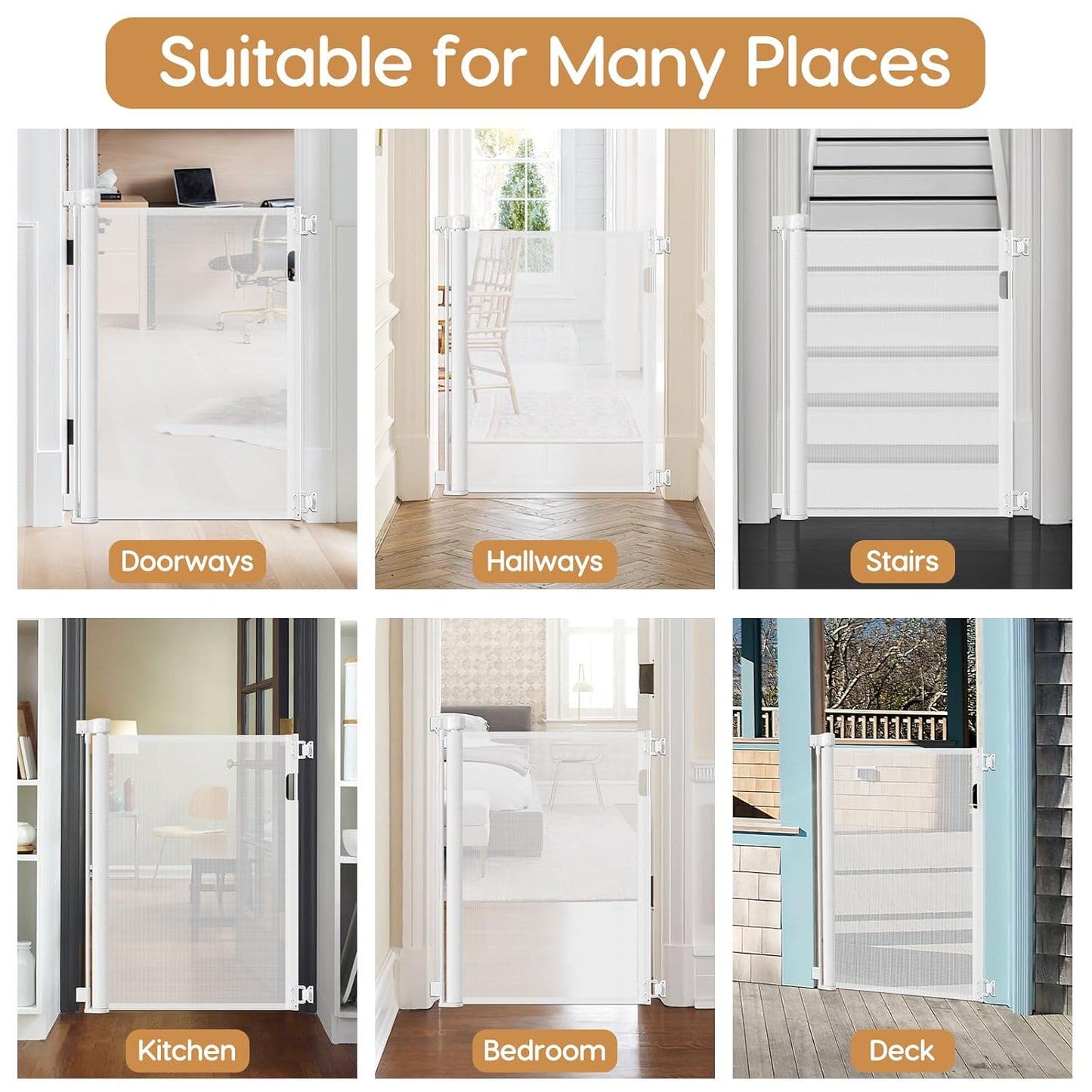 42 Inch Extra Tall Baby Gate 0"-39" Wide Narrow Pet Gate Tall Retractable Baby Gates for Dogs Mesh Dog Gates Indoor Pet Gate for Stairs Doorways Hallways, White