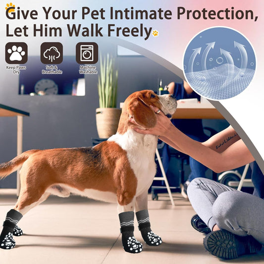 BINGPET 6PCS Dog Socks to Prevent Licking Paws with Grippers for Hardwood Floors Anti Slip, Winter Pet Shoes Booties, Extra-Thick Grip Dog Boots & Paw Protectors for Small Medium Large Senior Dogs, M