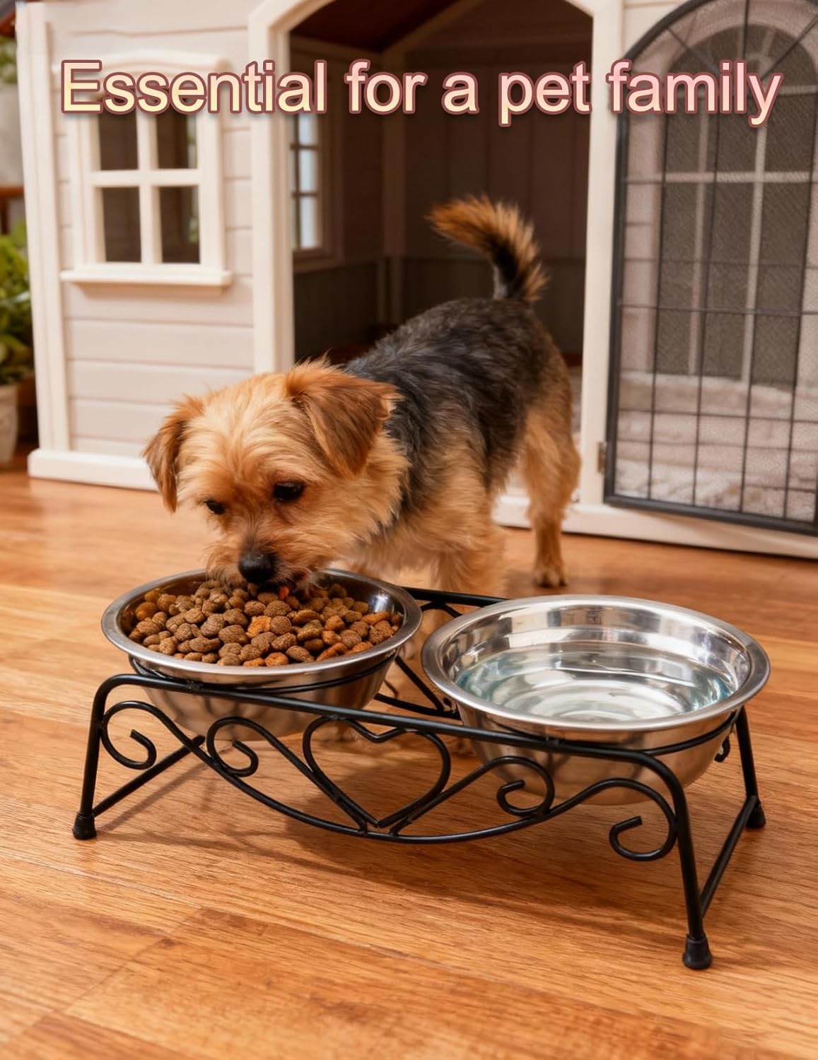 Small Dog Bowls with Metal Stand for Small Breeds Cats and Puppies 3.4 Inch Fixed Height Elevated Feeder with 2 Removable Stainless Steel Bowls